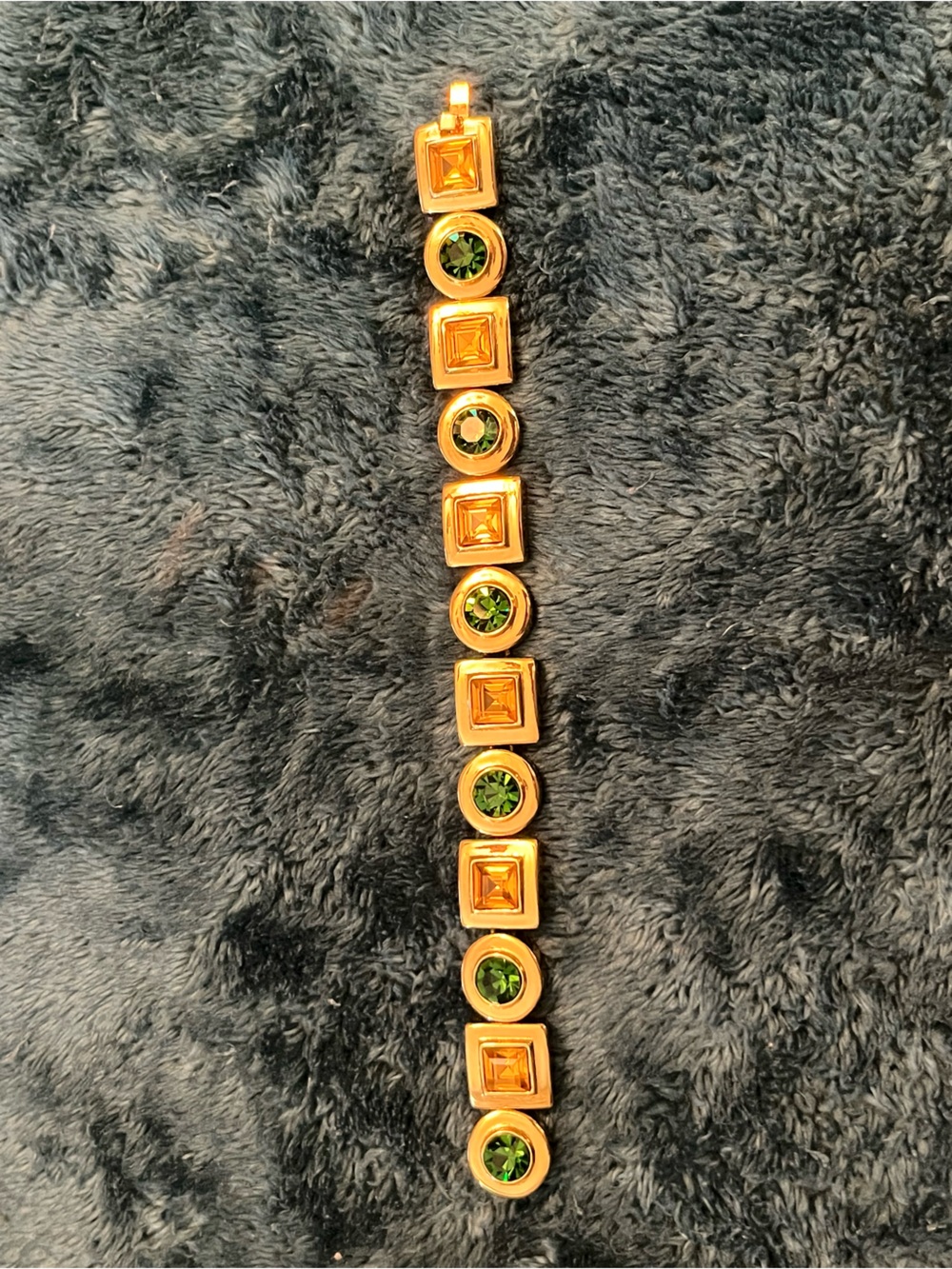 Sandra Miller Burrows Vintage Gold-Tone Bracelet with Green and Yellow Crystal